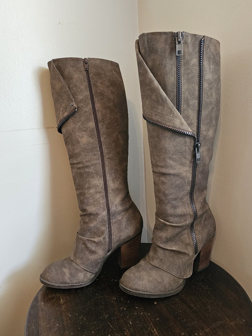 Not Rated Tall Brown Suede - Look Zip Block Heel Boots